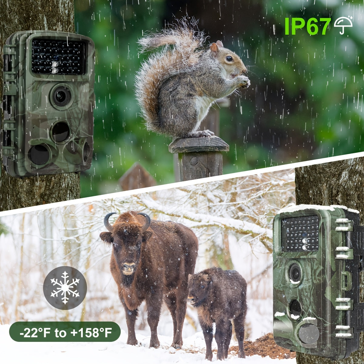Caméra de chasse 4K 64MP avec vision nocturne à faible lumière, écran 5.08 cm pour la surveillance de la faune en extérieur