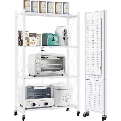 Étagère pliante à roulettes 4 niveaux avec cloisons en fer repliables, pour cuisine, rangement alimentaire, restaurant, bureau, noir, blanc