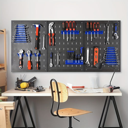 Porte-outils métallique extensible, 3 pièces avec 17 crochets et supports, rangement d'atelier ou garage, dimensions 118 x 59,5 x 2 cm