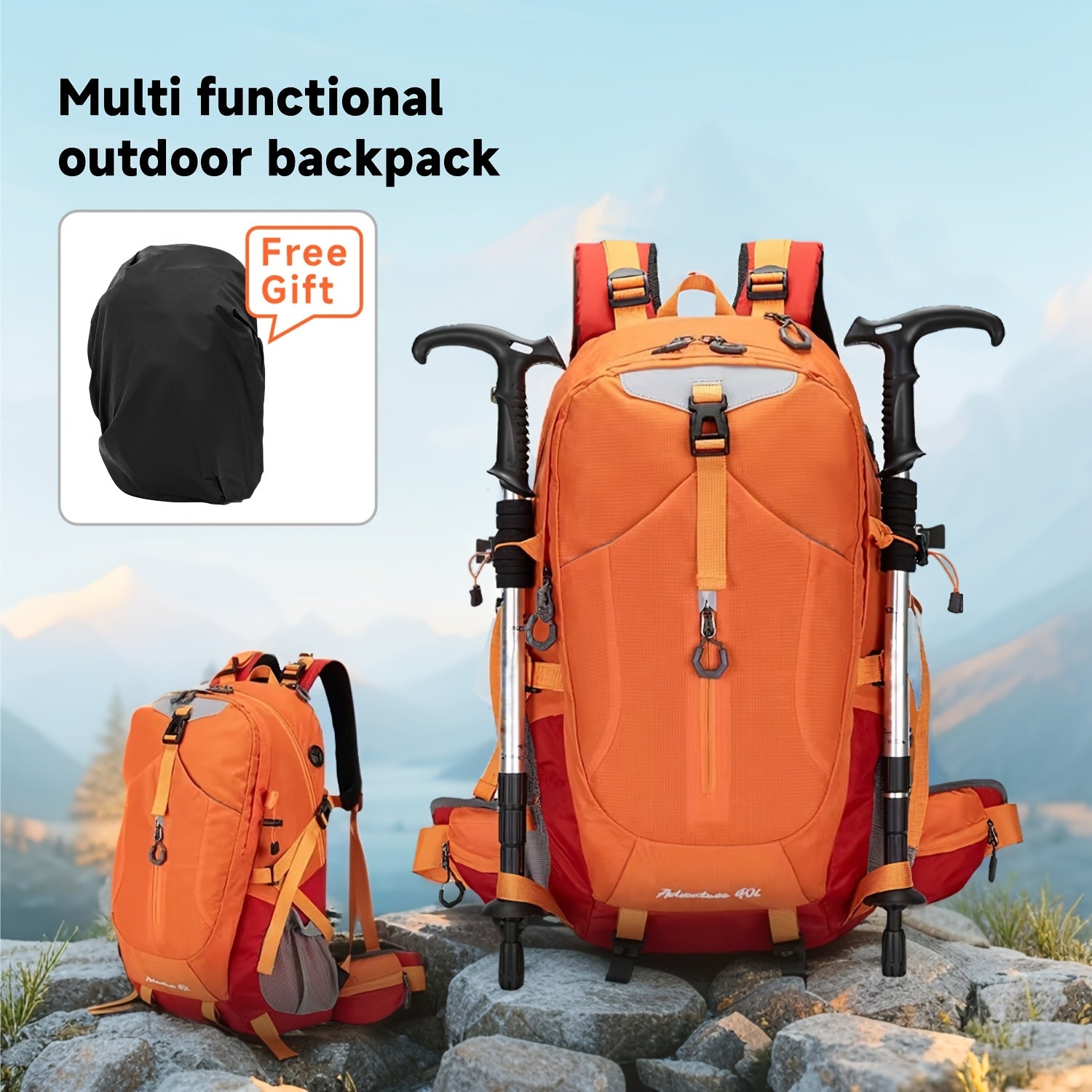 Sac à dos de randonnée léger 40L | Système de dos ergonomique ventilé et amortissant les chocs, espace de rangement multifonctionnel extensible, idéal pour les voyages, le camping, l'escalade en plein air, le travail et l'école, disponible en noir/rouge/j