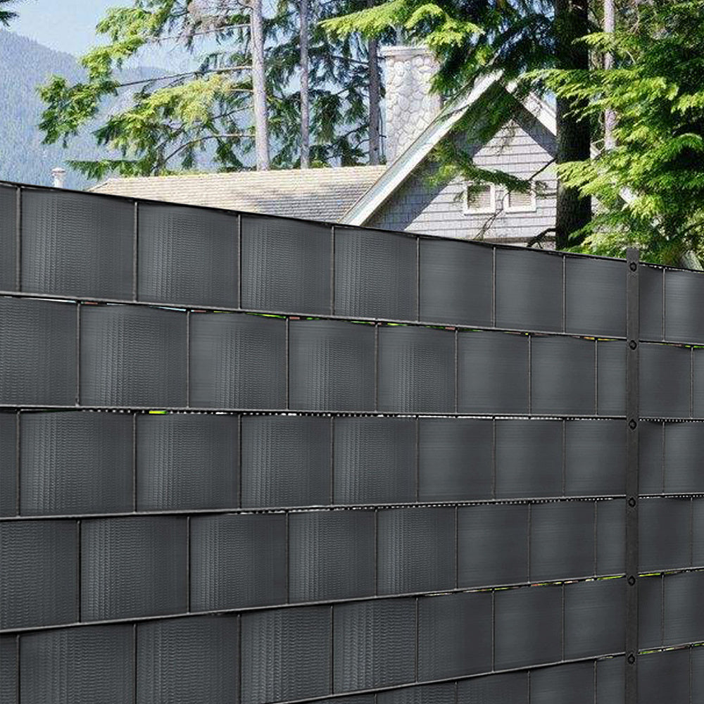 Bande de clôture d'intimité 35m-140m avec clips, écran d'intimité pour clôtures, bande d'intimité de jardin extérieur, clôture décorative gris foncé pour jardins, 450g/m², facile à installer, écran de  de l'intimité, pare-soleil, convient pour les cours,