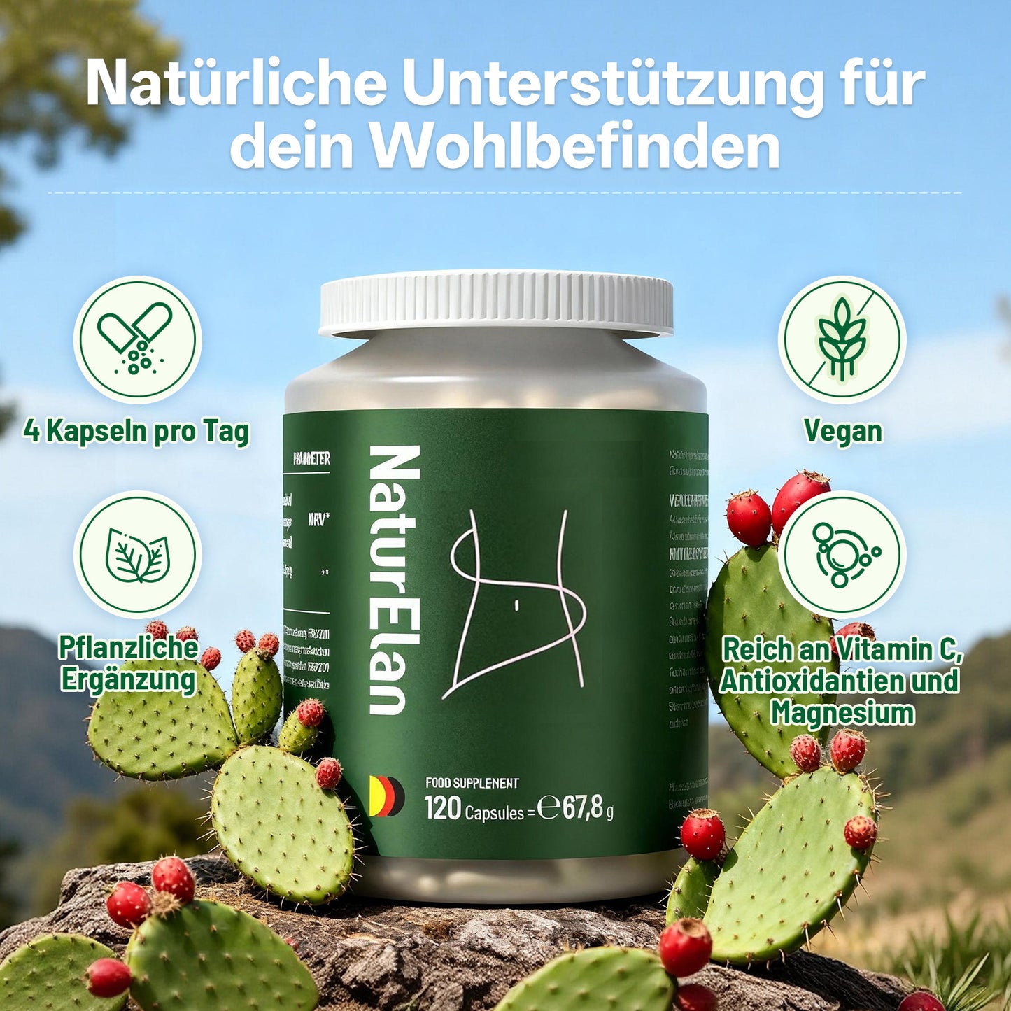 Gélules d'Extrait de Figuier de Barbarie, 120 Gélules – Soutien Naturel pour une Planification Alimentaire Consciente et Soucieuse des Calories