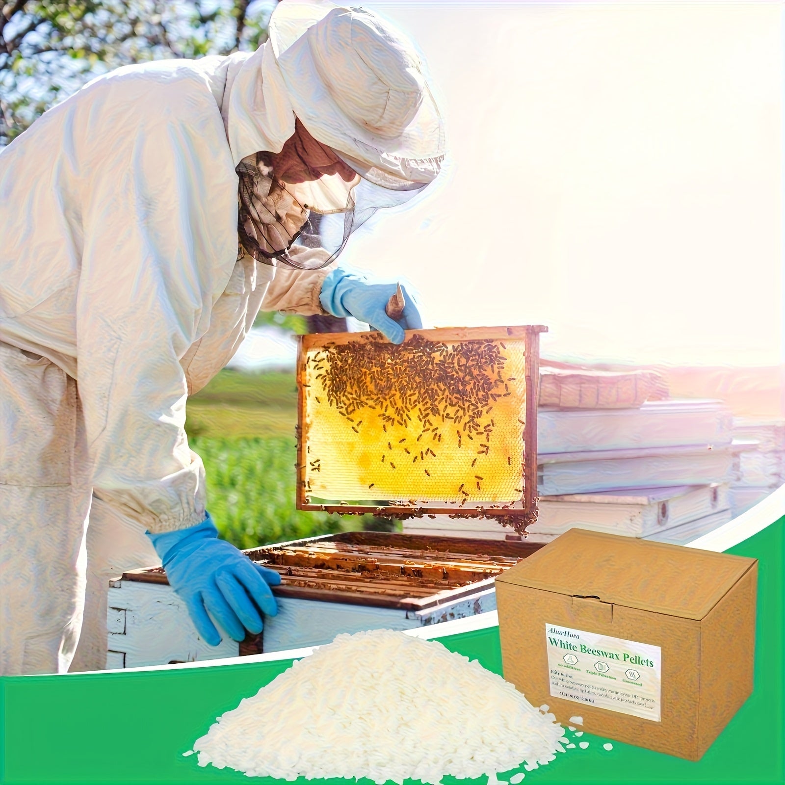 Pellets de cire d'abeille 2.27KG pour la fabrication de bougies, pellets de cire d'abeille pour la peau, perles de cire d'abeille, cire d'abeille en vrac pour la fabrication de crèmes et projets d'artisanat, cadeau pour la fête des mères