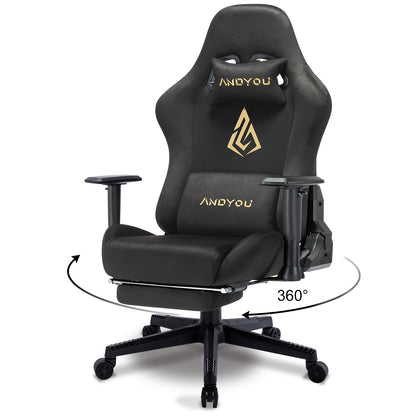 ANDYOU Chaise Gaming, Chaise de Bureau Respirante, Tissu de Haute Qualité Doux et Similar à la Fourrure Synthétique. Chaise PC Ergonomique, Chaises de Travail Pivotantes Réglables avec Repose-Pieds