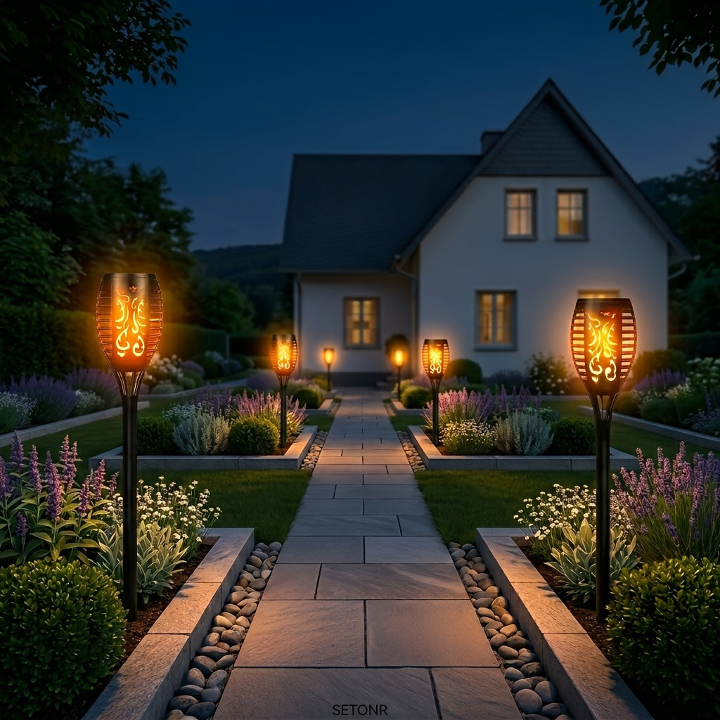 Lumières Torche Feu Solaire - Effet Flamme, Éclairage Extérieur de Jardin et Allée, Plastique Durable, Célébrations de Fêtes et Ambiance de Patio, Décoration de Jardin de Fêtes | Effet Flamme Vacillante | Lampes à Chargement Solaire, Lampes Solaires pour