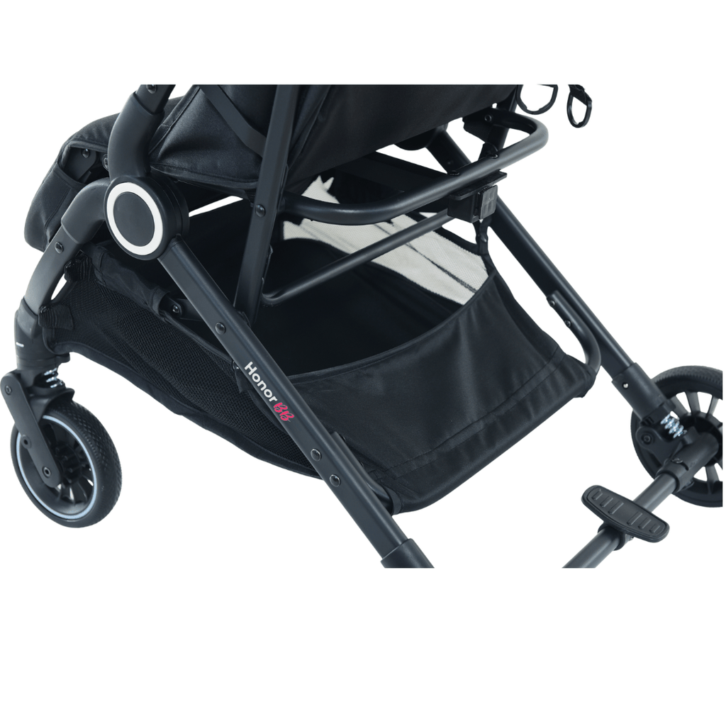 HonorBB ZOA Poussette Canne Bébé Légère et Compacte, 0-3 Ans, 0-15 kg, 3 Positions Inclinables, Pliage Automatique, Bandoulière, Moustiquaire et Protection Pluie Offerts – Essential Black