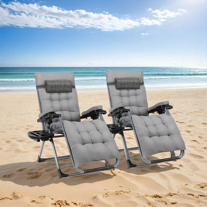 2 fauteuils d'extérieur, en tissu Teslin avec coussin de siège amovible, chaise de camping pliable, chaise de balcon, avec oreiller et porte-gobelet, capacité de poids 160 kg, gris/noir