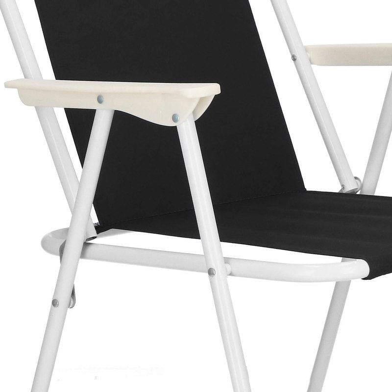 Chaise de plage pliante noire pour touristes, chaise de jardin compacte et légère avec cadre en acier anticorrosion et accoudoirs confortables, chaise de camping portable pour pique-nique, camping, balcon, pêche, forêt, vacances, extérieur, siège amélioré