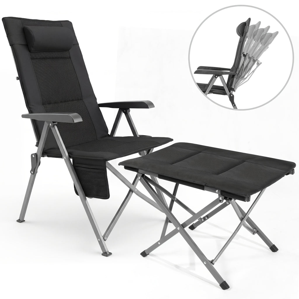 1pc Chaise de camping pliable et portable, chaise de pêche d'extérieur légère, dos en maille 3D pour la ventilation, repose-pieds amovible, dos haut de 72 cm, 4 dossiers réglables, poches latérales en maille pour les tasses, tissu Oxford, comprend un sac