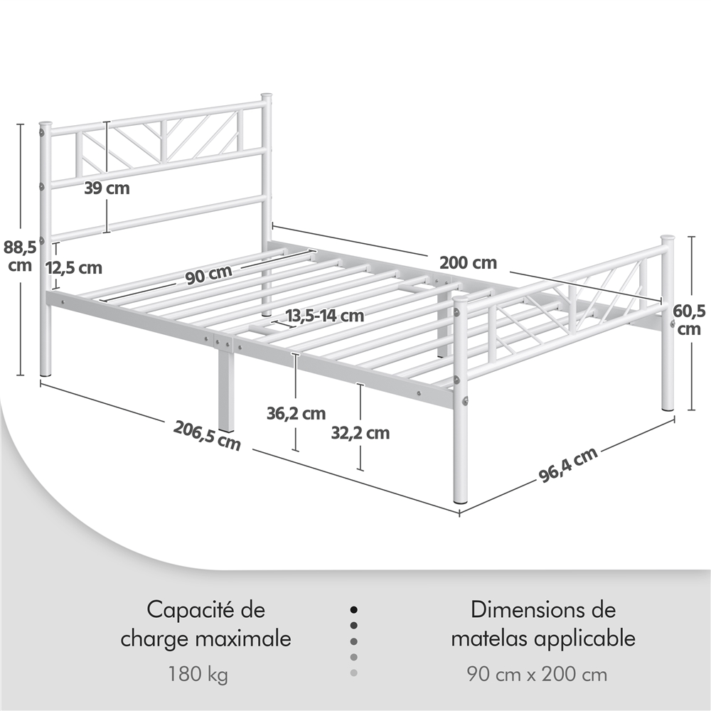 Costoffs Cadre de lit en metal simple Lit en Métal pour Adultes Grande Espace en Lattes Moderne