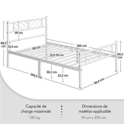 Costoffs Cadre de lit en metal simple Lit en Métal pour Adultes Grande Espace en Lattes Moderne