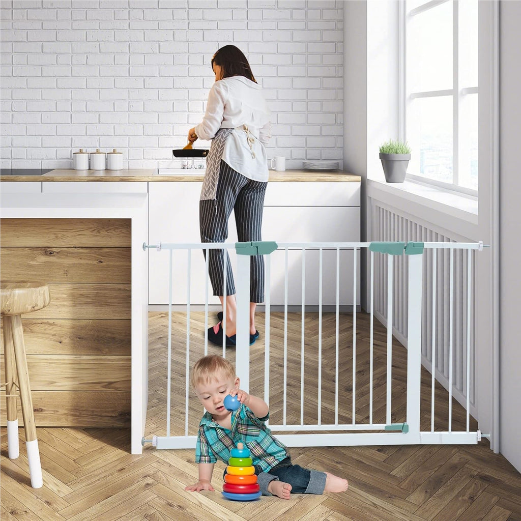 Barrière de porte pour bébé 80 - 132 cm, protection d'escalier en métal sans perçage, grille de sécurité pour bébé à fixation par pression, fermeture automatique pour bébés et animaux de compagnie