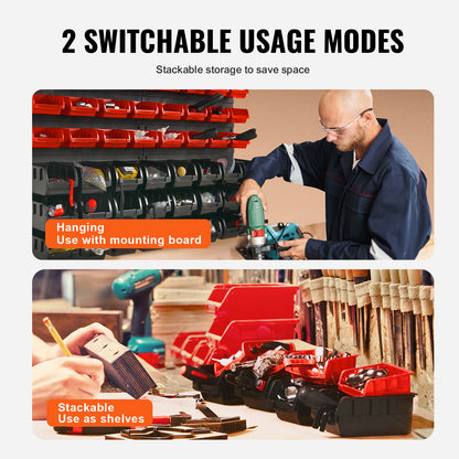 VEVOR Rangement mural pour pièces détachées, organiseur de garage à 48 compartiments en plastique avec panneaux muraux, rangement pour écrous, boulons, vis, clous, perles, boutons, autres petites pièces, noir et rouge