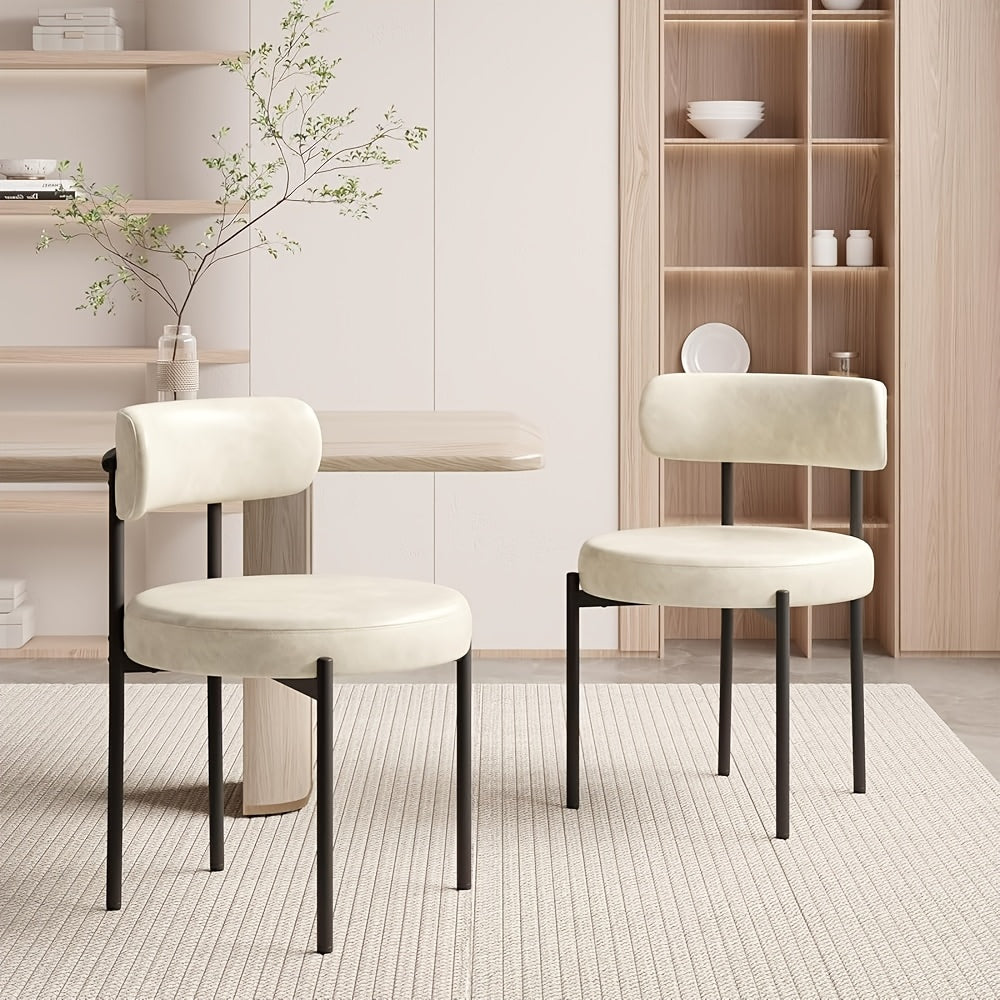 Ensemble de 2 chaises de salle à manger, chaise de salle à manger ronde, avec dossier incurvé et coussin épais, siège large confortable, pieds en métal, entrepôt local