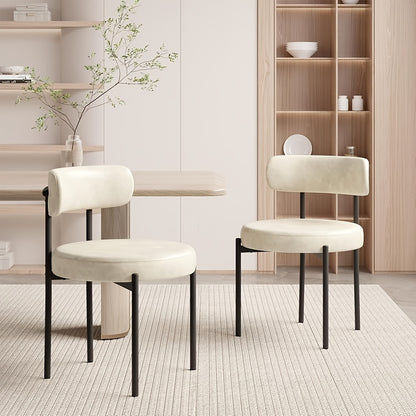 Ensemble de 2 chaises de salle à manger, chaise de salle à manger ronde, avec dossier incurvé et coussin épais, siège large confortable, pieds en métal, entrepôt local