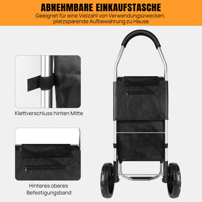 Chariot de courses léger pliable - Chariot d'escalier à 2 roues, grande capacité de 40L, sac amovible et cadre en aluminium durable, chariot d'épicerie pliable pour un rangement facile