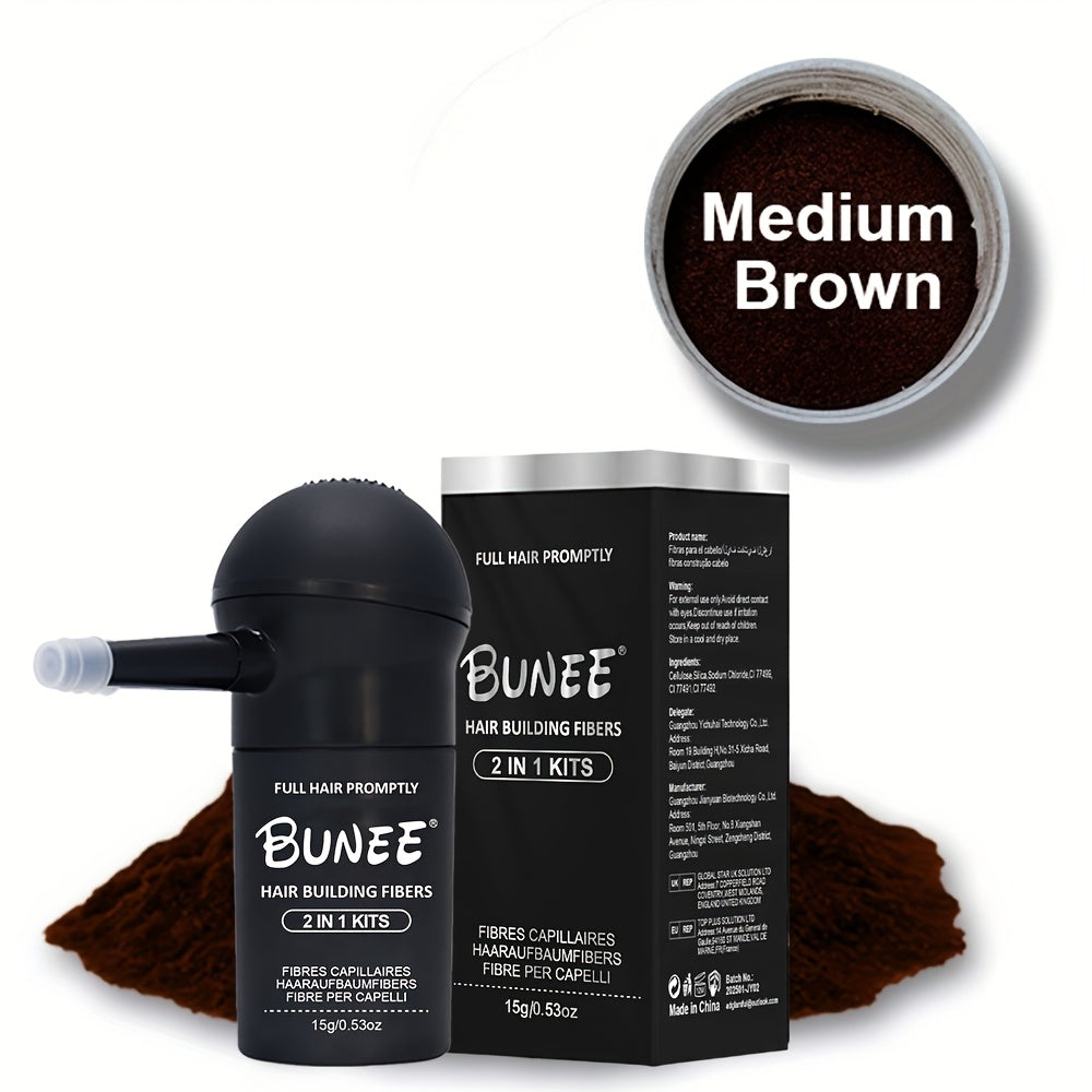 BUNEE Poudre de Fibres de Cheveux Instantanées avec Applicateur Spray - Facile à Utiliser, Sans Assemblage, pour Tous Types de Cheveux