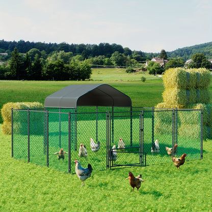 Poulailler d'extérieur en métal : Cage à poules robuste en métal galvanisé, cour de volaille, cage d'accès facile, avec couverture Oxford anti-uv et couverture résistante à l'eau, pour poules, canards, oies d'extérieur, pour cour, ferme