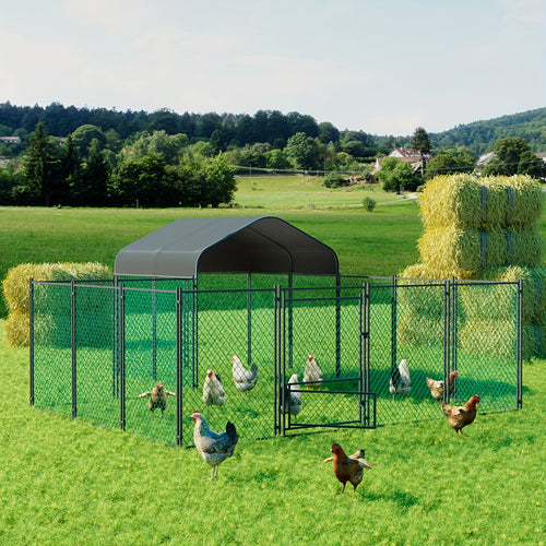 Poulailler d'extérieur en métal : Cage à poules robuste en métal galvanisé, cour de volaille, cage d'accès facile, avec couverture Oxford anti-uv et couverture résistante à l'eau, pour poules, canards, oies d'extérieur, pour cour, ferme