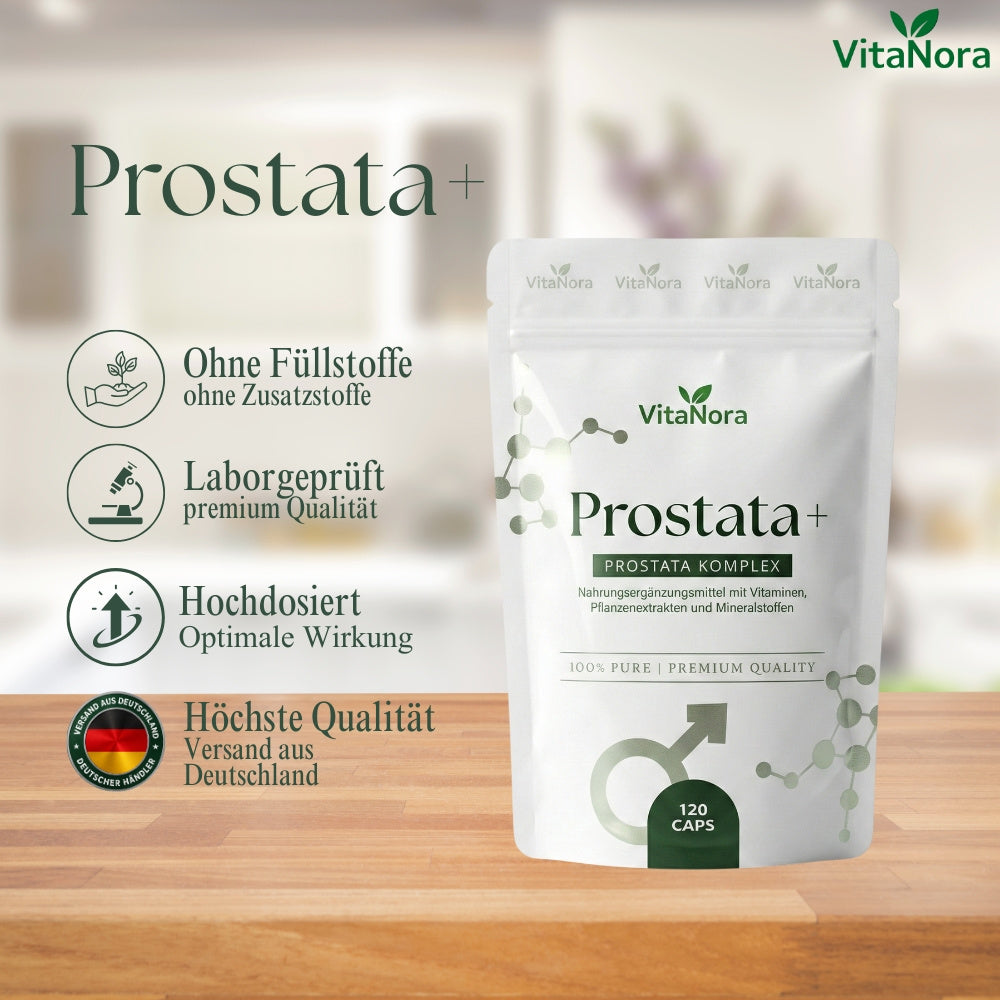 Complexe Prostatique 120 Capsules Haute Dose - Extrait de Palme de Sabre, Complexe Prostatique avec Graines de Citrouille, Ortie Piquante, Vitamine E, Zinc, Sélénium - Vegan, Prosta, Palme de Sabre - Expédié depuis l'Allemagne