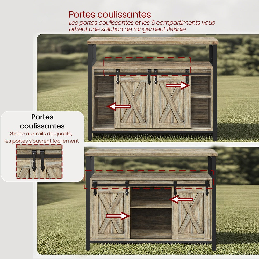 Meuble de Rangement, Buffet Cuisine, Commode, avec 2 Portes Coulissantes, 33 x 100 x 80 cm, Étagères Réglables, pour Salon