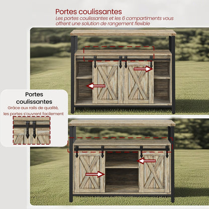 Meuble de Rangement, Buffet Cuisine, Commode, avec 2 Portes Coulissantes, 33 x 100 x 80 cm, Étagères Réglables, pour Salon