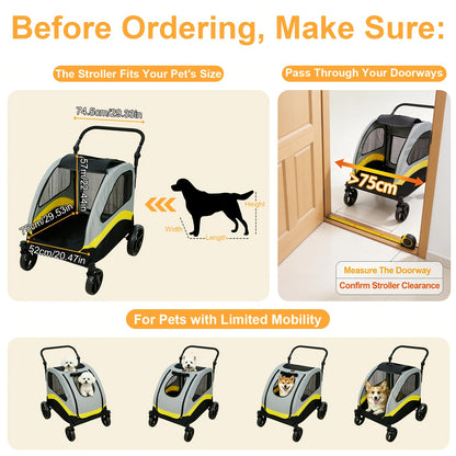 Poussette Pliable pour Petit Chien M/L/XL, Chariot Roulant pour Animaux de Compagnie, 4 Roues, pour Chien et Chat