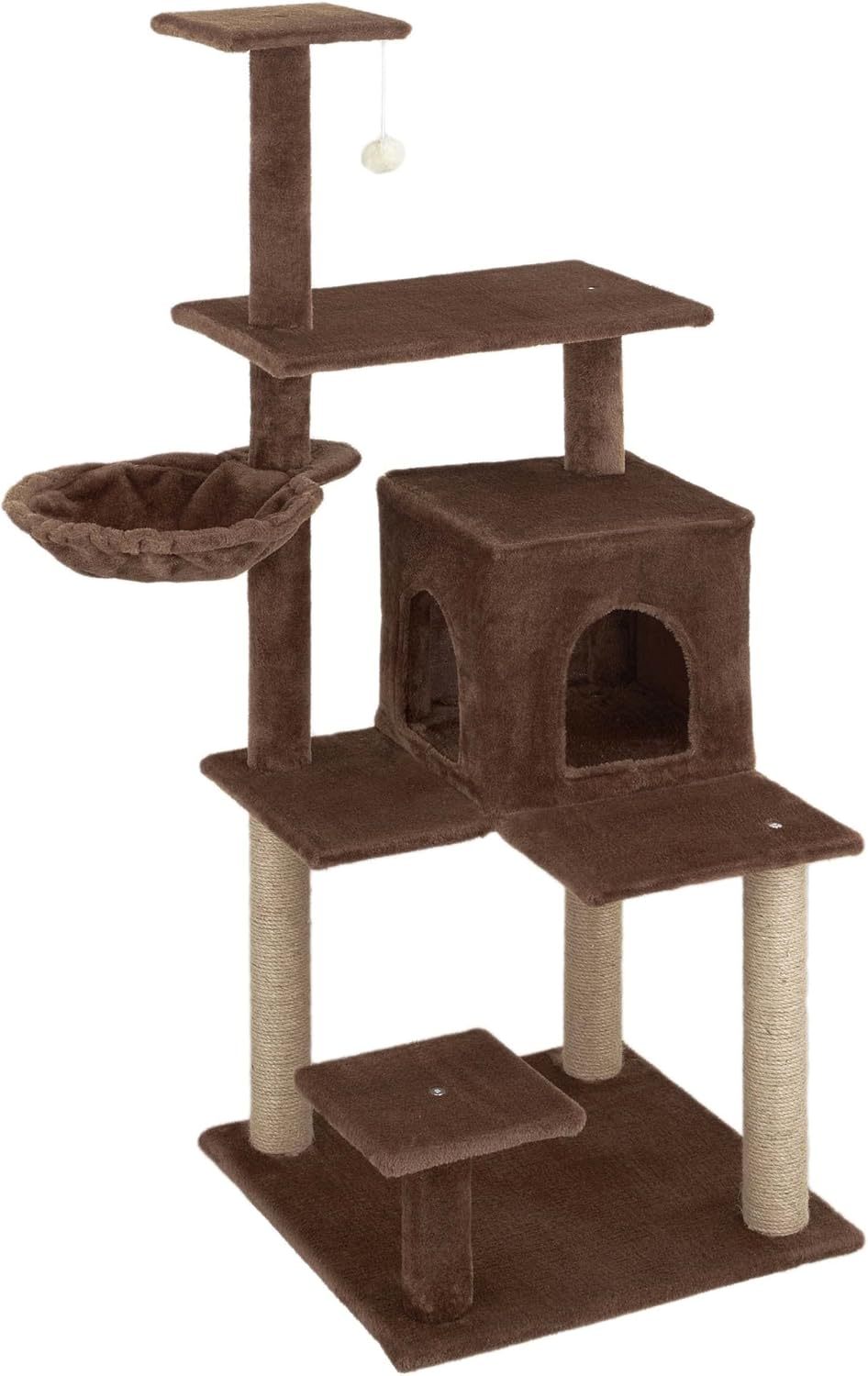 Baroni arbre à gratter pour chat en couleur marron | crème | gris 75X22X49 pouces (ou 75X55X49 pouces), arbre à gratter pour chaton, 4 niveaux avec hamac à balle et lit rectangulaire, jouet interactif pour chats et chatons pour une utilisation en intérieu