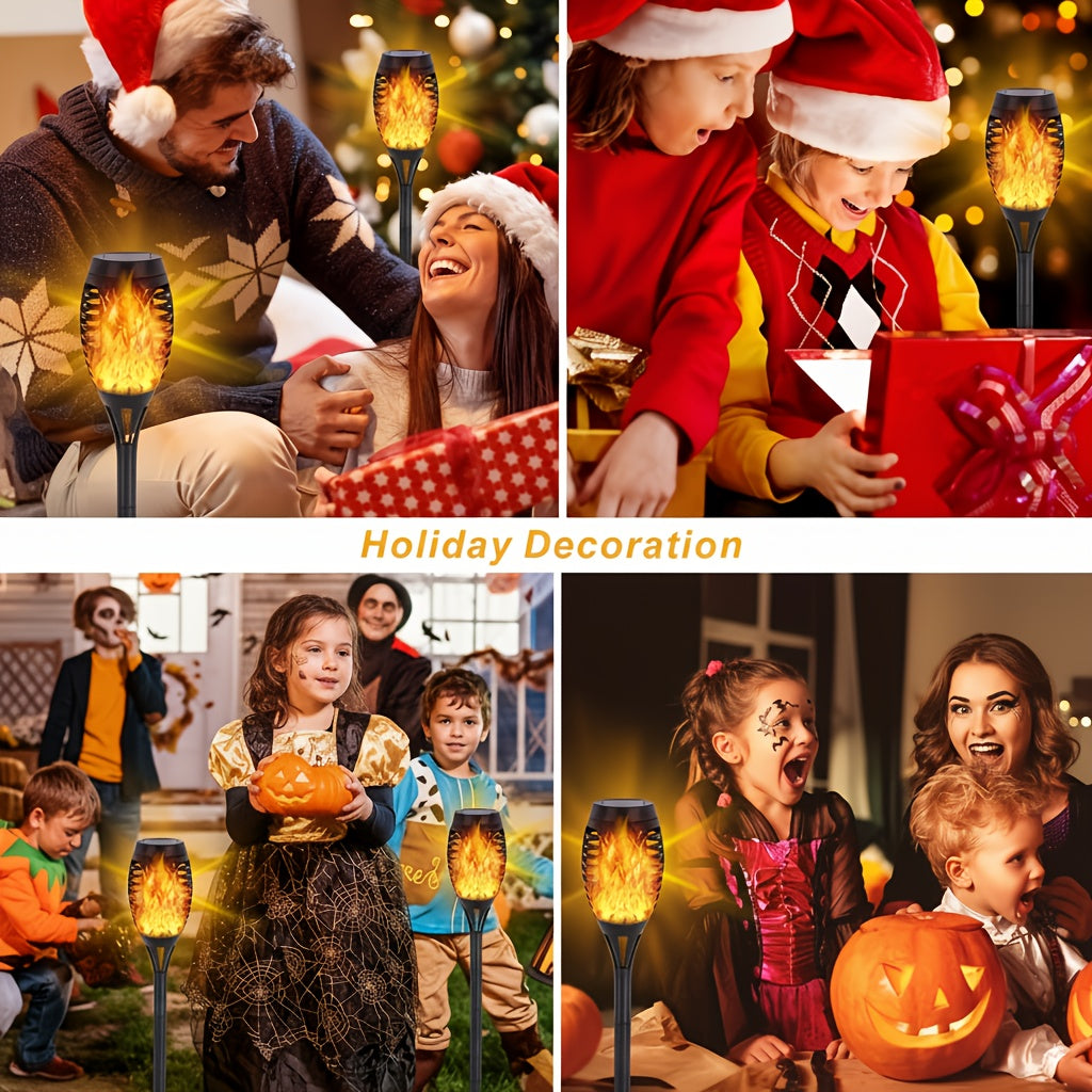 Lumières Torche Feu Solaire - Effet Flamme, Éclairage Extérieur de Jardin et Allée, Plastique Durable, Célébrations de Fêtes et Ambiance de Patio, Décoration de Jardin de Fêtes | Effet Flamme Vacillante | Lampes à Chargement Solaire, Lampes Solaires pour