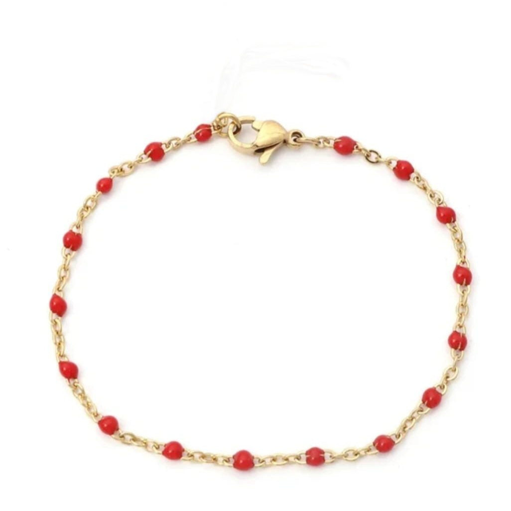 Bracelet perles d'email chaine acier inoxydable couleur or artisanal fait main