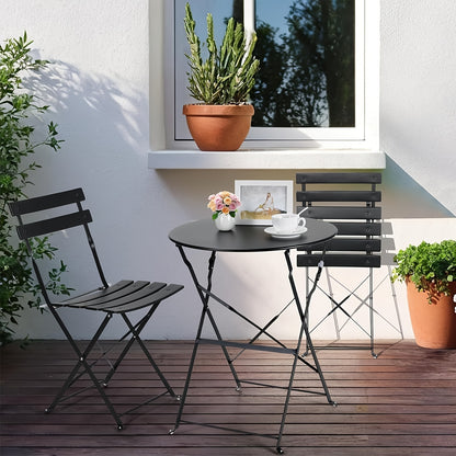 Ensemble Bistro 3 pièces, comprenant une table pliante et deux chaises de jardin, idéal pour les balcons compacts, ensemble de mobilier d'extérieur, sièges portables pour jardins et balcons