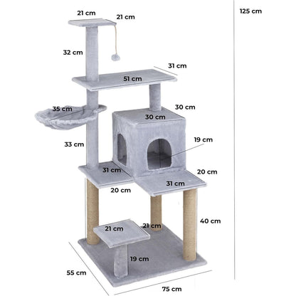 Baroni arbre à gratter pour chat en couleur marron | crème | gris 75X22X49 pouces (ou 75X55X49 pouces), arbre à gratter pour chaton, 4 niveaux avec hamac à balle et lit rectangulaire, jouet interactif pour chats et chatons pour une utilisation en intérieu