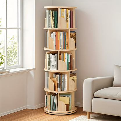 Étagère à livres rotative à 360°, 1 pièce, 3/4/5 niveaux, diamètre 46×H160cm, étagère de rangement peu encombrante pour salon, chambre, bureau, design moderne