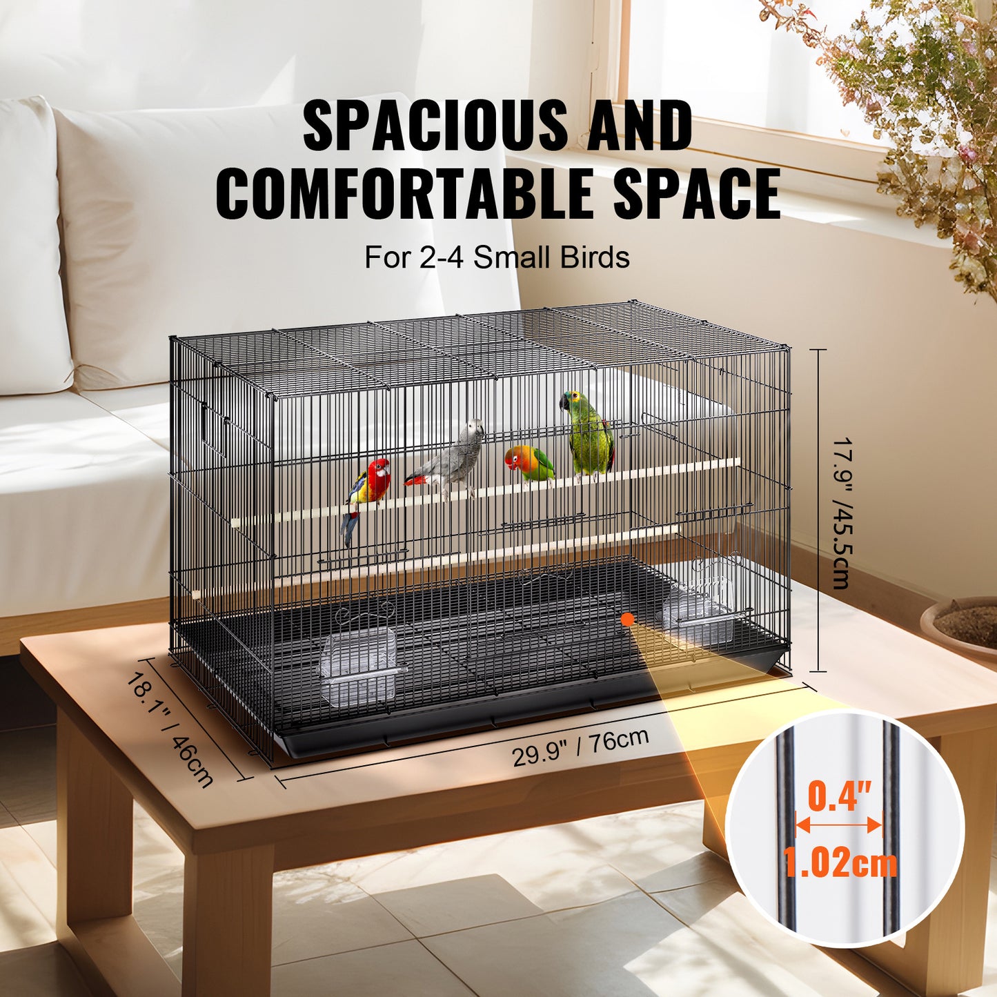 Cage à oiseaux VEVOR 30 pouces, grande cage en métal pour perruches ondulées, calopsittes, petits perroquets, perruches, inséparables, canaris, cage pour oiseaux de compagnie avec support roulant et bac à litière