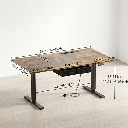 Furnishia Bureau Vertical Électrique avec Panneau Intelligent à Mémoire et 2 Tiroirs, Bureau à Hauteur Réglable avec Prises de Courant, pour Bureau d'Ordinateur à Domicile, Poste de Travail d'Écriture et Chambre à Coucher