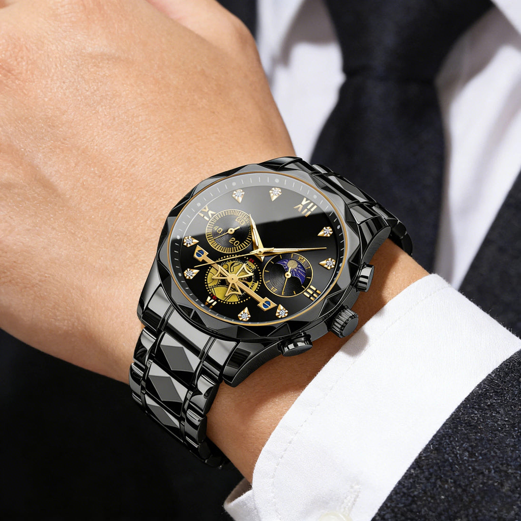 Montre luxueuse en acier inoxydable à écailles, montre entièrement en acier inoxydable massif, premier choix pour les cadeaux d'affaires (Le produit n'inclut pas de boîte en bois)