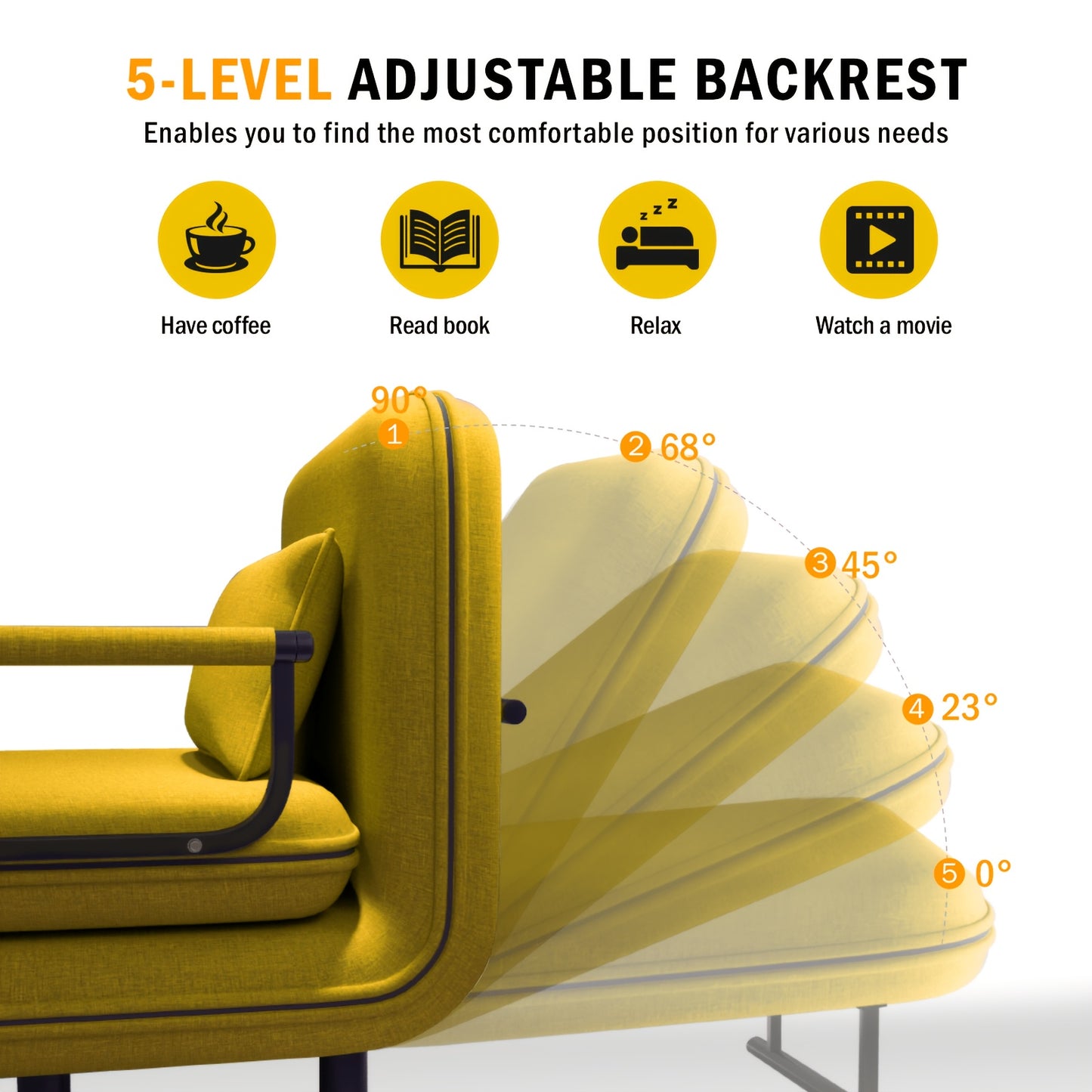 Fabuleux Fauteuil Lit Convertible 5-en-1 Fabulcozy, Fauteuil de Sieste Pliant avec Accoudoirs en Métal, Fauteuil de Détente Inclinable Réglable, Meuble de Rangement Peu Encombrant, Fauteuil de Salon, Montage Facile, Entrepôt Local