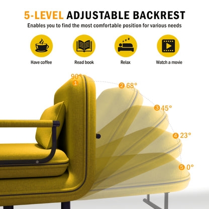 Fabuleux Fauteuil Lit Convertible 5-en-1 Fabulcozy, Fauteuil de Sieste Pliant avec Accoudoirs en Métal, Fauteuil de Détente Inclinable Réglable, Meuble de Rangement Peu Encombrant, Fauteuil de Salon, Montage Facile, Entrepôt Local