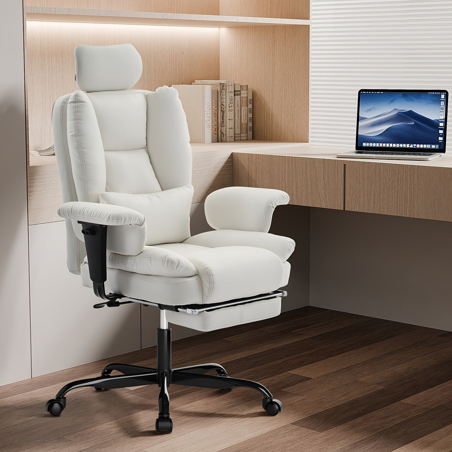 Chaise de Bureau Ergonomique 200kg, Fauteuil d'Ordinateur avec Support Lombaire et Pouf, Chaise Haute Dossier Élevable pour Table Bureaux Noir
