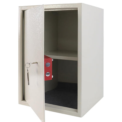 Boîte de rangement sécurisée, mécanisme à double serrure, porte en acier à suspendre, comprend deux clés, convient aux caravanes, aux armoires et au rangement de bureau, extrémité argentée