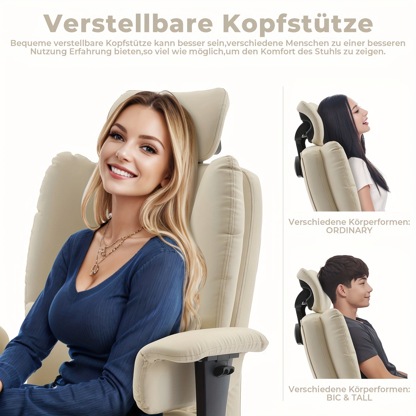 Chaise de Bureau Ergonomique 200kg, Fauteuil d'Ordinateur avec Support Lombaire et Pouf, Chaise Haute Dossier Élevable pour Table Bureaux Noir