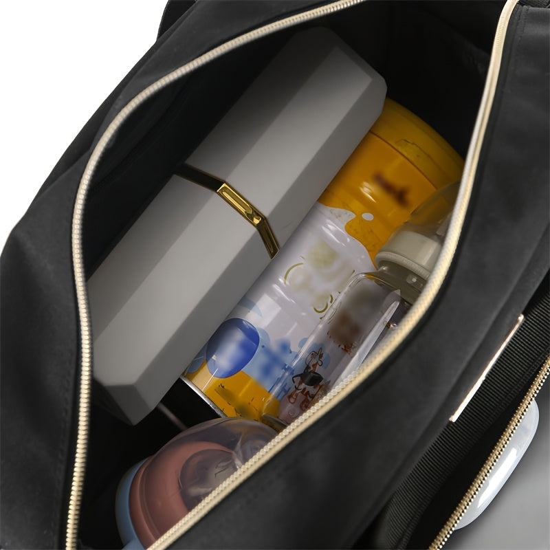 Sac à Langer Grande Capacité Compatible - Organisateur de Couches Multifonction en Tissu Oxford avec Bandoulière, Sac de Voyage Matelassé pour &, Rose/Gris ou Noir/Gris, Espace Spacieux pour Usage Quotidien et en Déplacement