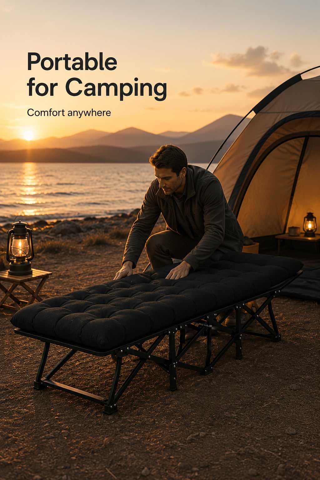 Lit pliant portable, avec matelas doux et épais, support à cadre en acier, convient pour un usage domestique, le camping et les voyages
