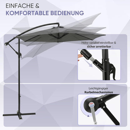 Parasol à baleinière Sekey 300 cm avec auvent inclinable, parasol avec mât en aluminium de 48 mm et 6 entretoises en acier, parasol de jardin et de terrasse rond et pliable, avec sangle supplémentaire -basculement