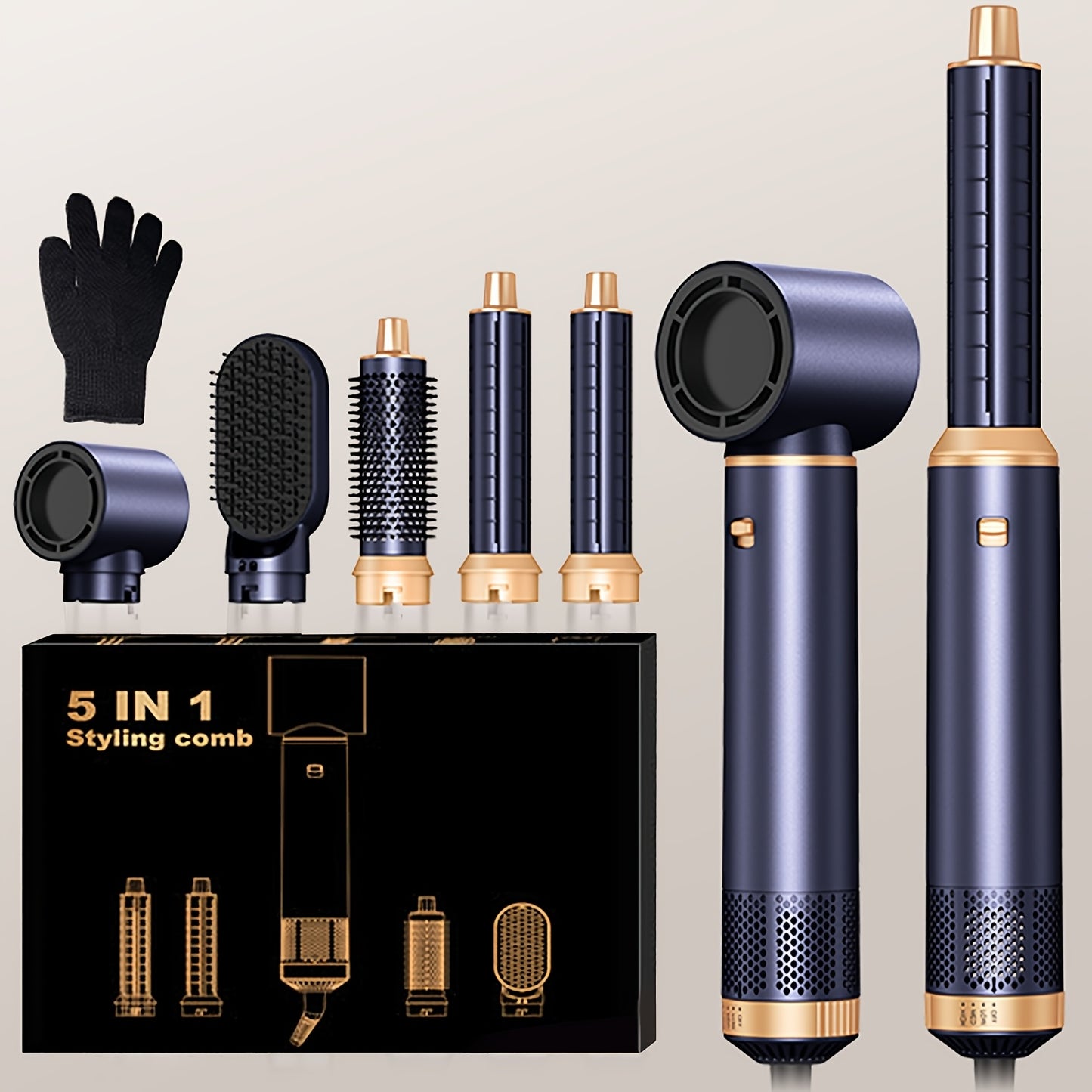 Kit Bigoudi à Air Chaud 5 en 1, 1000w, avec Diffuseur, Baguette à Boucler Automatique, Lissage et Coiffage, Sèche-Cheveux pour Salle de Bain, Brosse Chaude à Cheveux Détachable, Fer à Cheveux, Fer à Boucler à Air, Fer à Cheveux, Outil de Lissage, Cadeau S