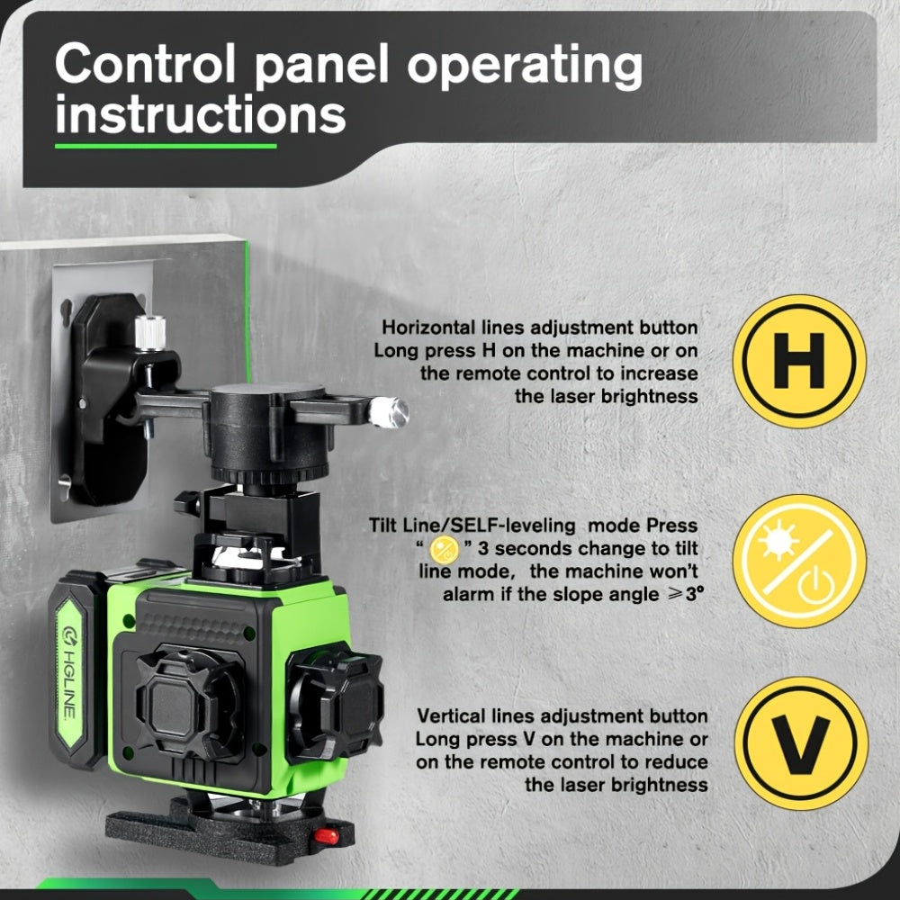 1 Ensemble Niveau Laser 16 Lignes 360 Nivellement Automatique, Outil de Niveau Laser à Ligne Croisée Verte 4X360° pour la Construction et la Suspension de Tableaux, Niveau Laser 4D avec 2 Batteries Rechargeables