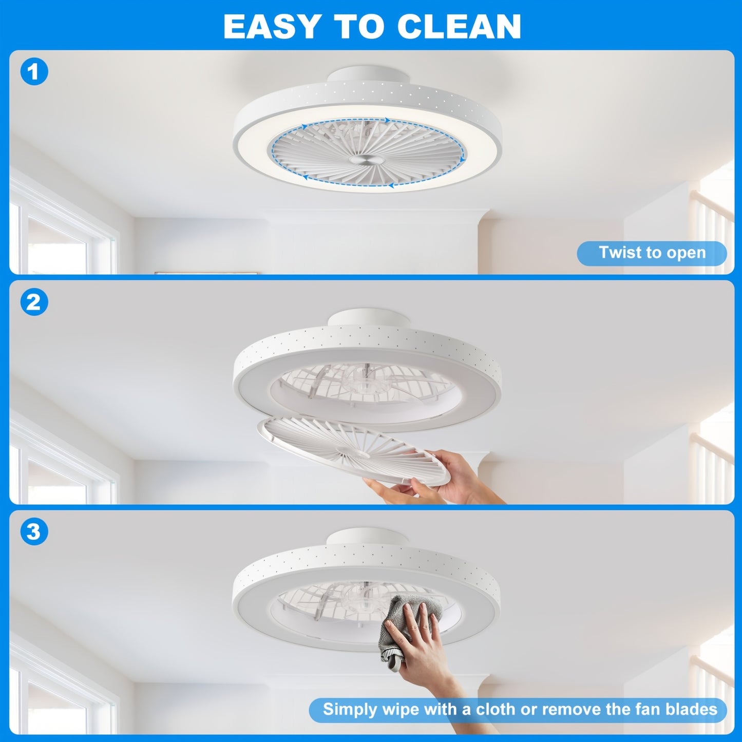 Plafonnier Ventilateur avec Lumière, Ventilateur, Lumières et Télécommande, 6 Vitesses, 3 Options de Couleur, 2 Modes de Contrôle, 6500K LED, Design Slim, Idéal pour Chambres, Salons, Salles à Manger, Cuisines et Bureaux