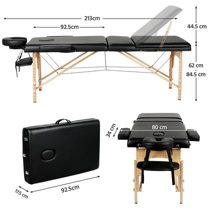 Costoffs Table de Massage Professionnelle 3 Sections Pliable - Hauteur Réglable (8 Niveaux) - Structure en Bois de Hêtre Rose Massif 250kg - Avec Dossier/Têtière/Repose-bras - Pour Clinique, Domicile, Salon de Beauté & Spa