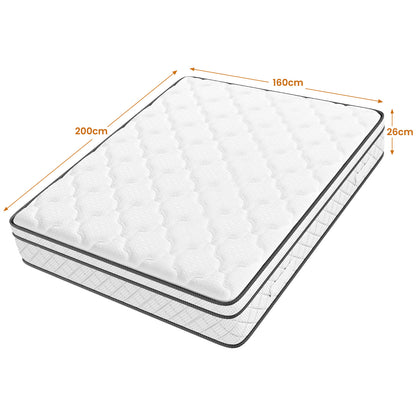 Matelas Hybride en Mousse Respirante avec Ressorts Encapsulés Individuels - Collection Classique à Surmatelas Moyennement Ferme