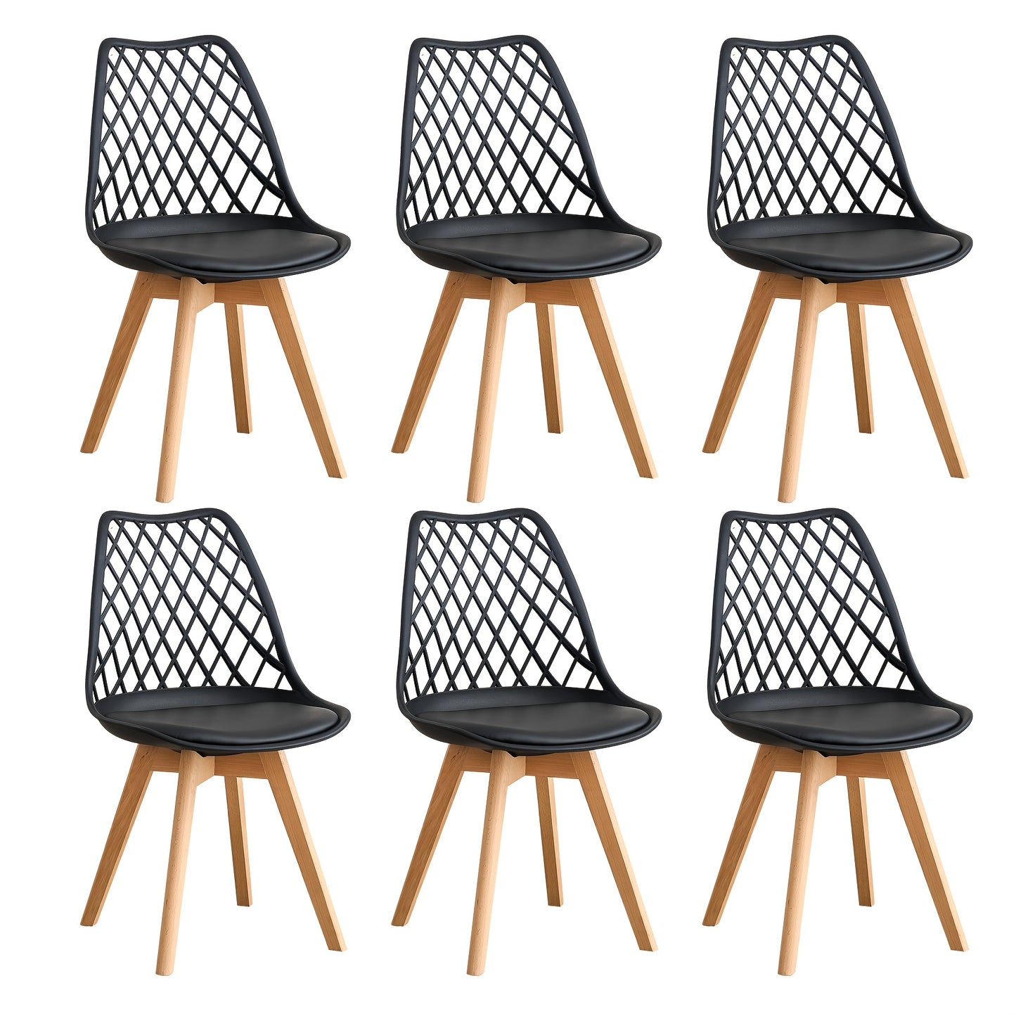 EGOONM Ensemble de 6 chaises de salle à manger, chaises de cuisine scandinaves - Design de dossier coquillage découpé, coussin en similicuir et pieds en bois de hêtre